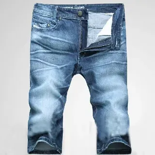 Blue Distressed Mid-Rise Slim-Stright Cuffed Denim Shorts