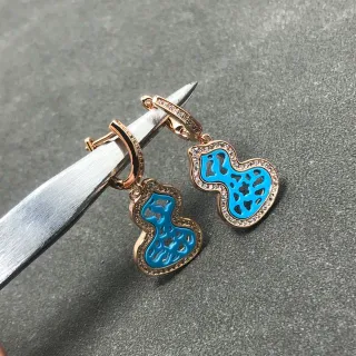 Blue Enamel Gourd-Shaped Pavé-Crystal Lever-Back Earrings