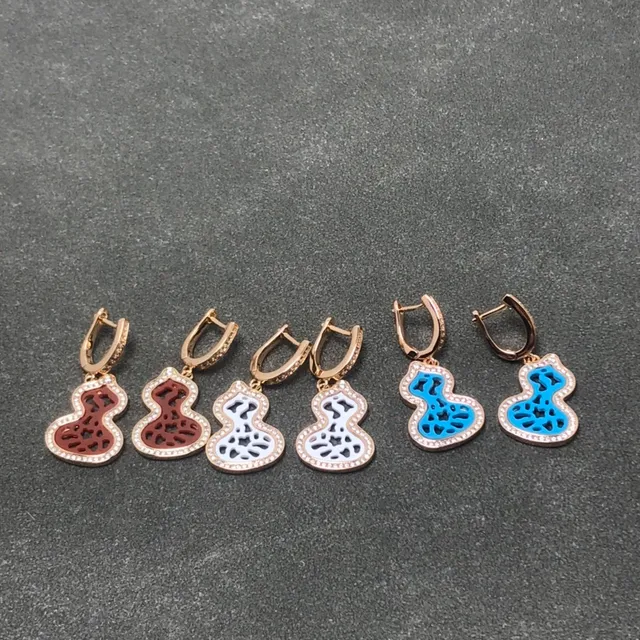 Blue Enamel Gourd-Shaped Pavé-Crystal Lever-Back Earrings 3
