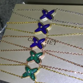 Blue Green Enameled Star Pendant Central Pavé Stone Necklace