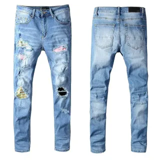 Blue Multicolor Distressed Slim-Fit Jeans