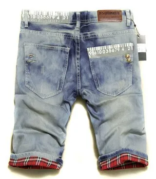 Blue Red Light-Wash Distressed Denim Rolled Cuffs Shorts 4