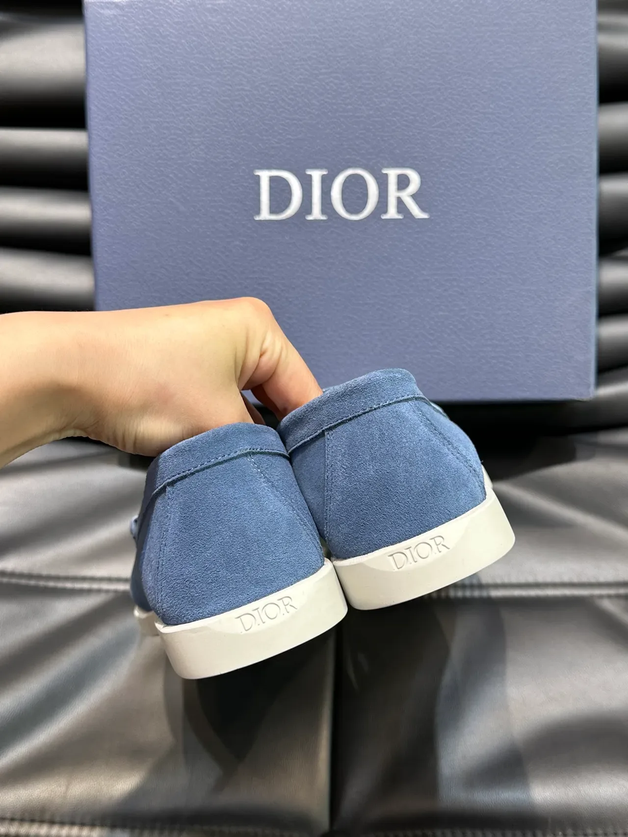 Blue White Dusty Suede Perforated Toe Cap Loafer 3