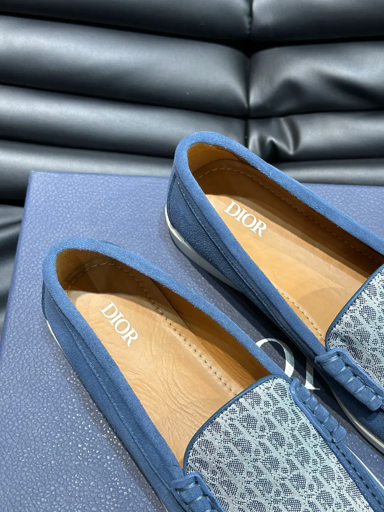 Blue White Dusty Suede Perforated Toe Cap Loafer 4