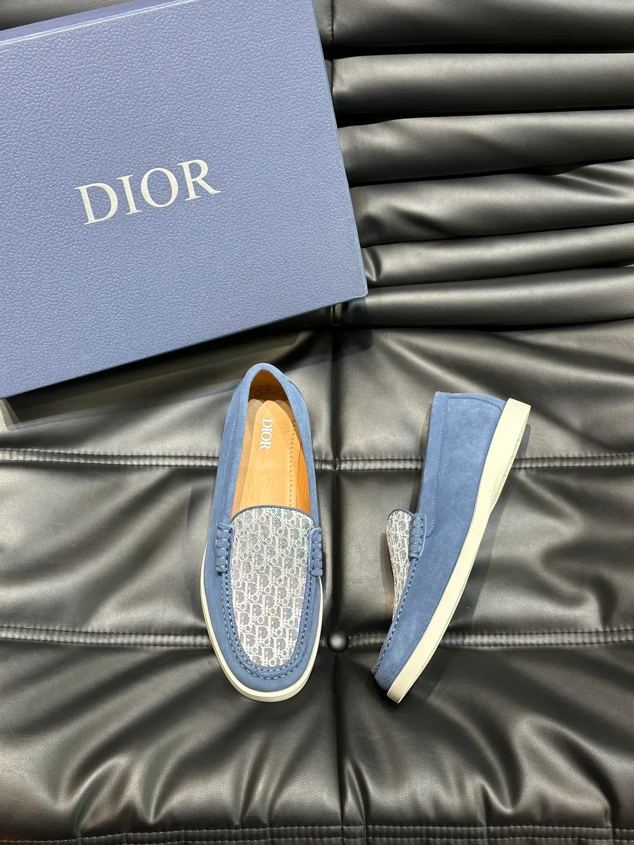Blue White Dusty Suede Perforated Toe Cap Loafer 5