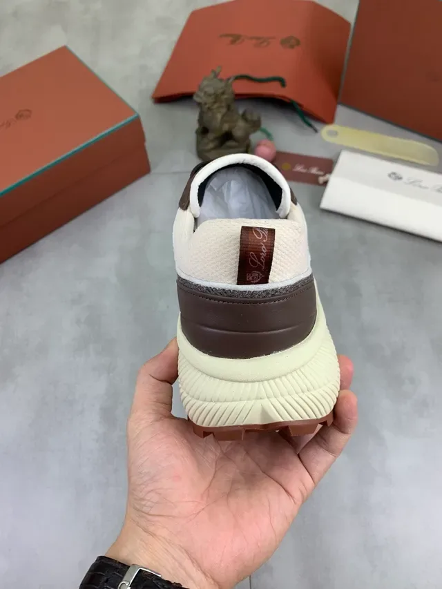 Brown and Cream Layered Mesh and Suede Sneaker 4