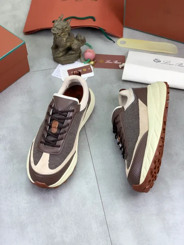 Brown and Cream Layered Mesh and Suede Sneaker 6