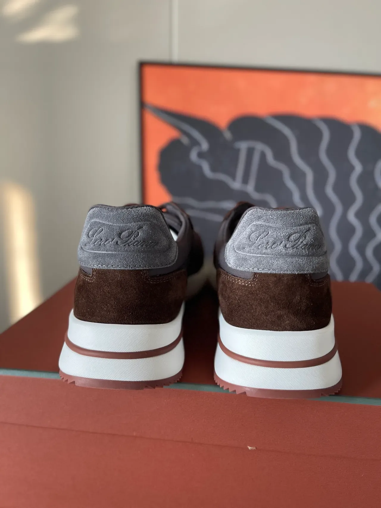 Brown and Gray Suede-Textile Hybrid Sneakers 3