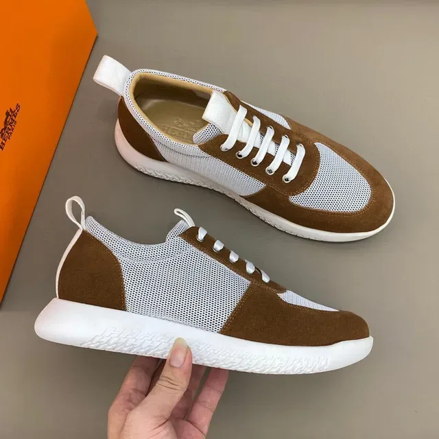 Brown and White Mesh Suede Lifestyle Sneaker 7