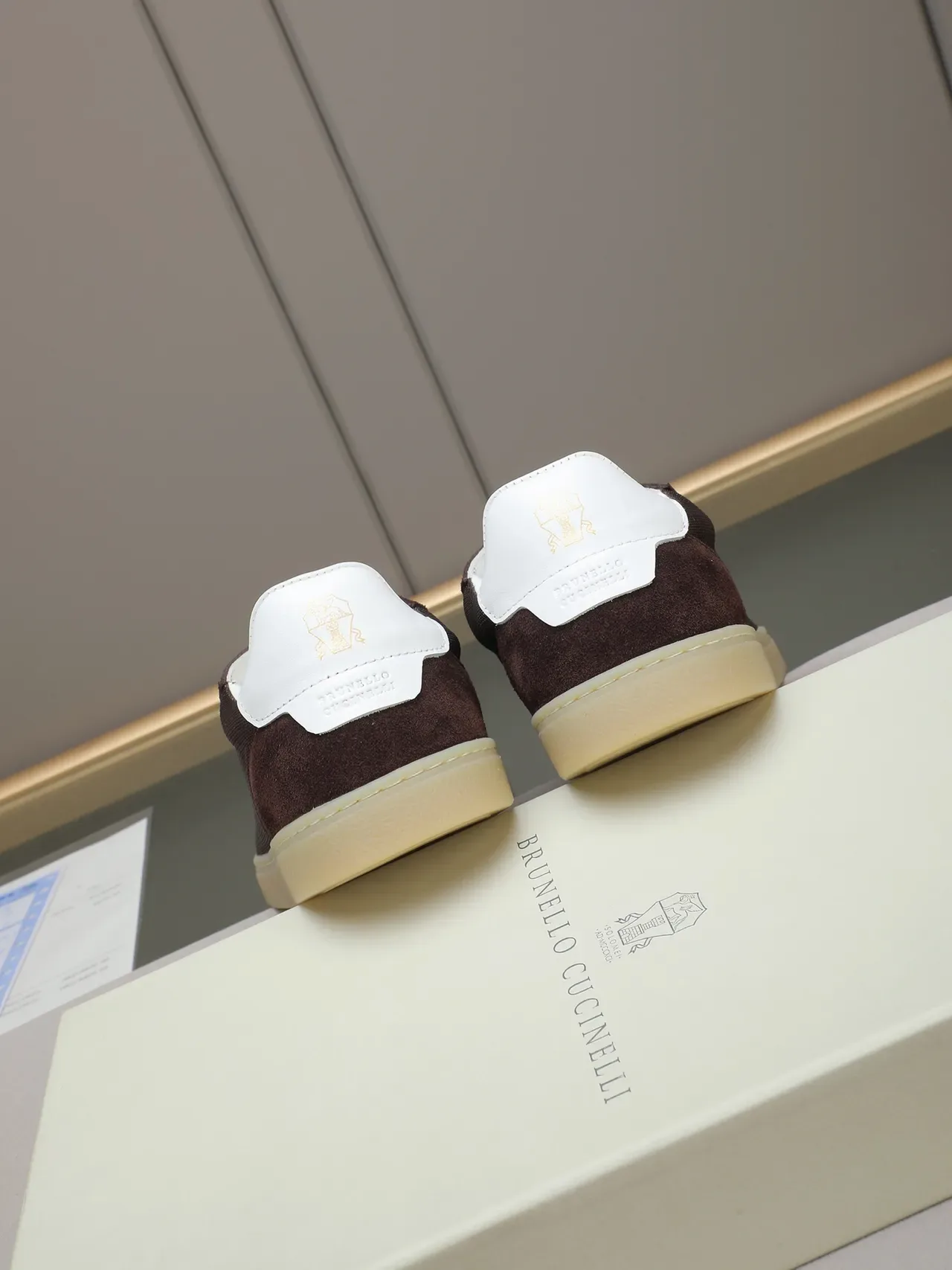 Brown and White Mesh-Suede Low-Top Gum Sole Sneaker 3