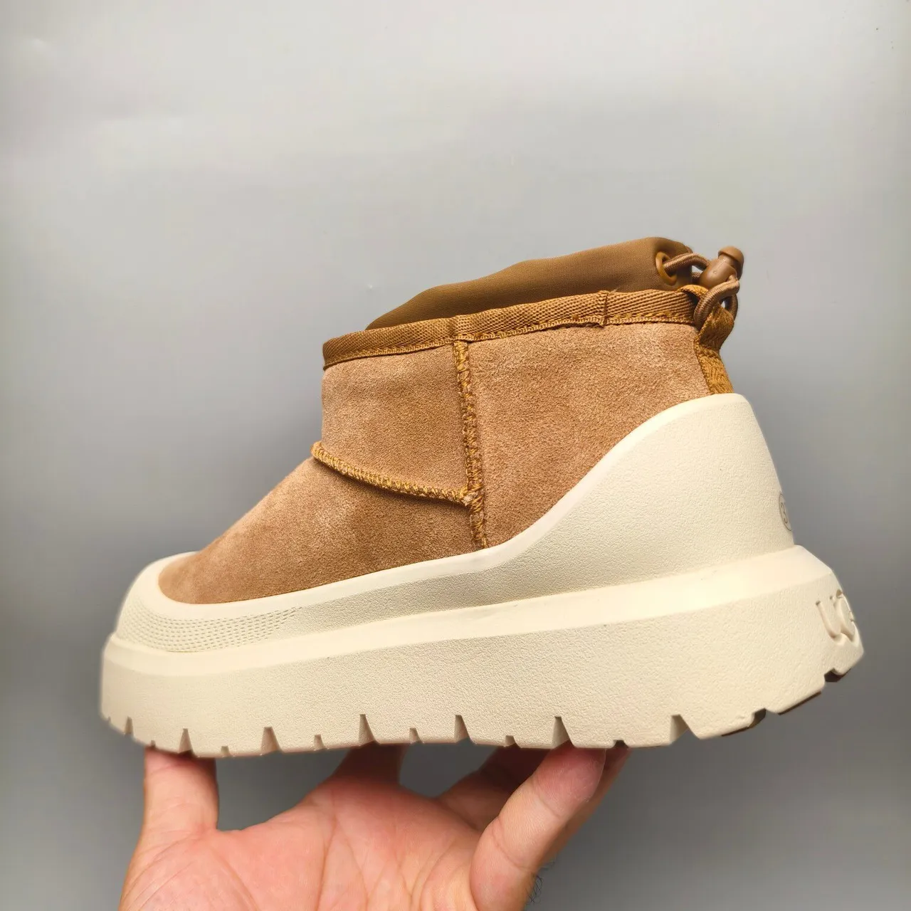 Brown Beige Suede Upper Elasticated Collar Boots 4