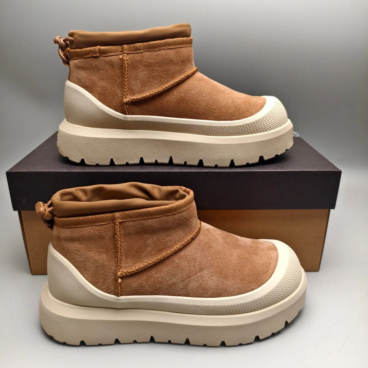 Brown Beige Suede Upper Elasticated Collar Boots 5