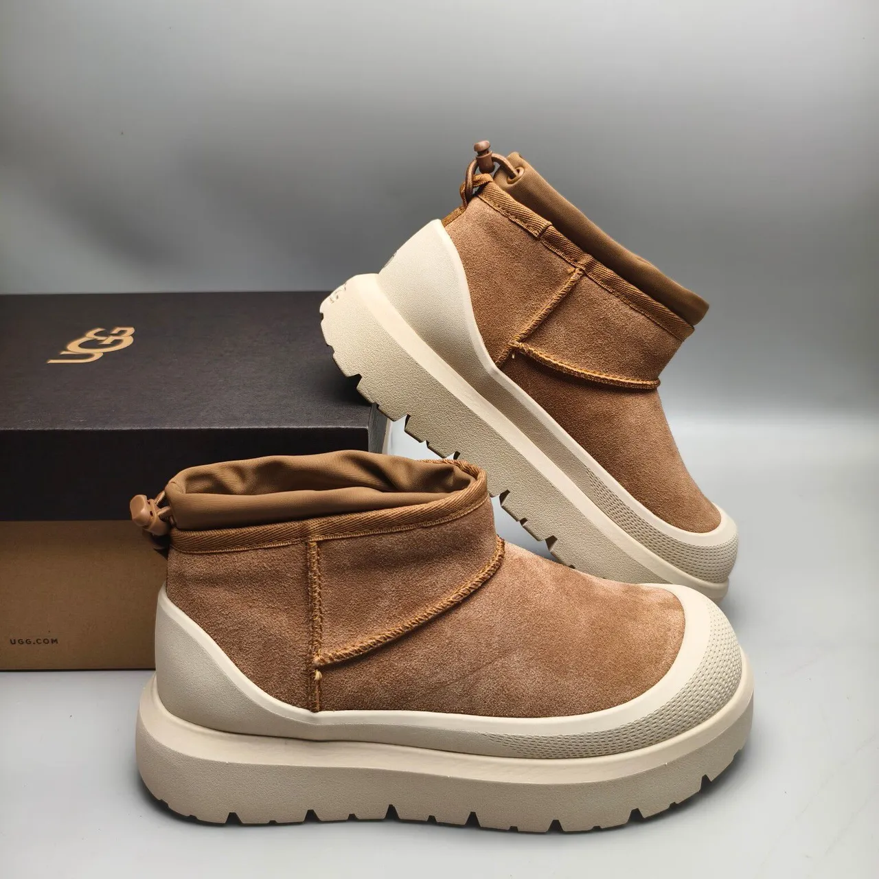 Brown Beige Suede Upper Elasticated Collar Boots 6