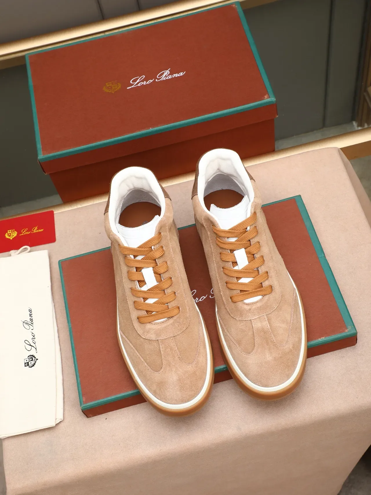 Brown Beige Suede Upper Low-Top Sneakers 2