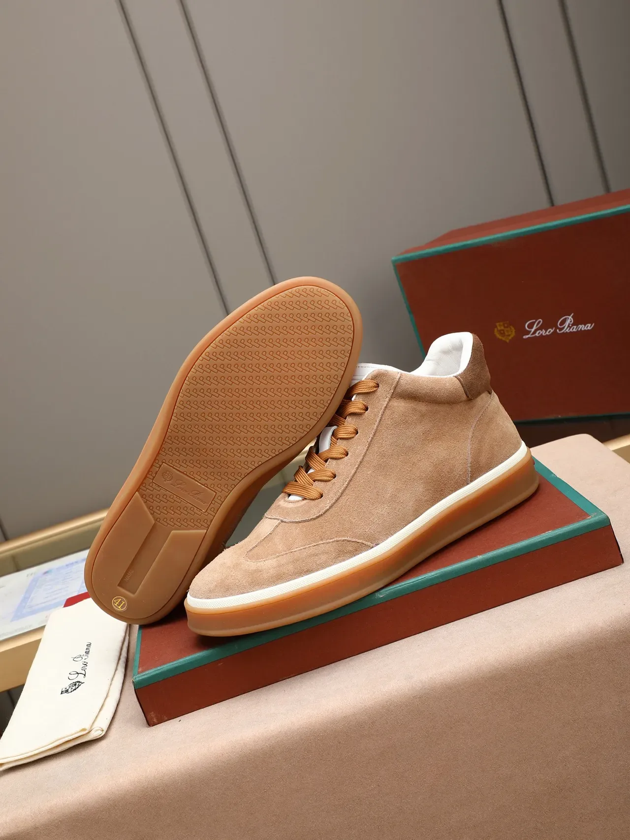 Brown Beige Suede Upper Low-Top Sneakers 4