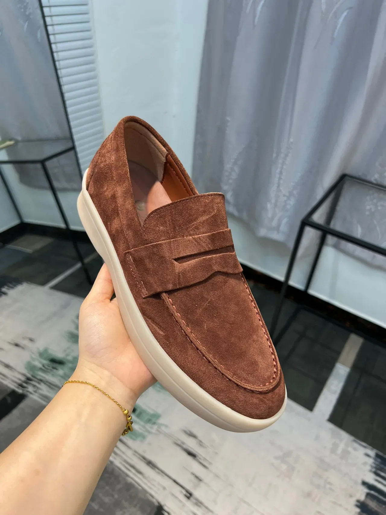 Brown Beige Suede Upper Penny Strap Loafer 6