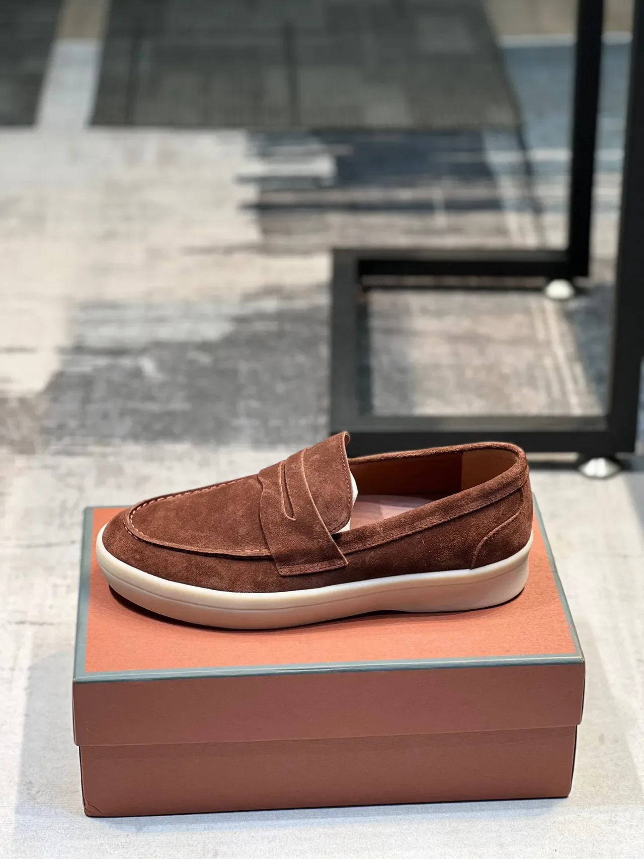 Brown Beige Suede Upper Penny Strap Loafer 9