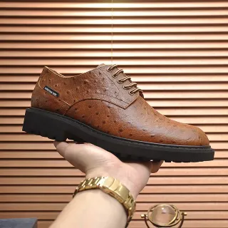 Brown Black Ostrich-Embossed Leather Chunky Lug Sole Oxford Shoes