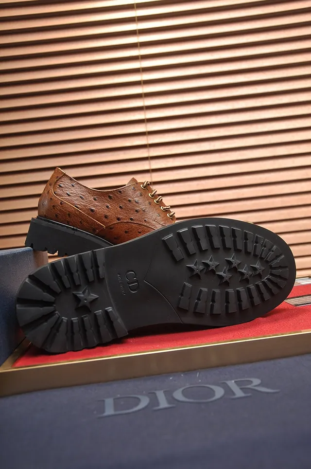 Chaussures Oxford en cuir estampé autruche marron et noir, semelle chunky à crampons 3