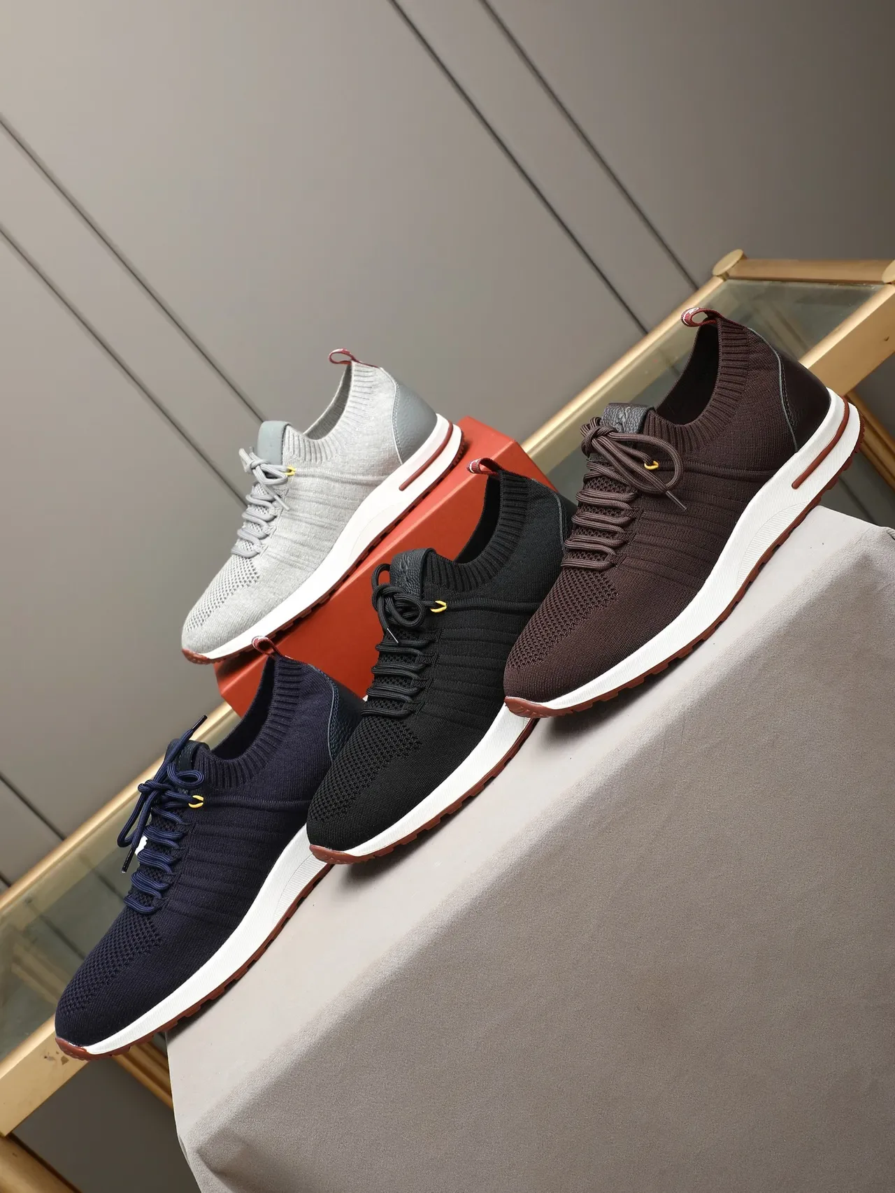 Brown Knit and Leather Lace-Up Lifestyle Sneaker 2
