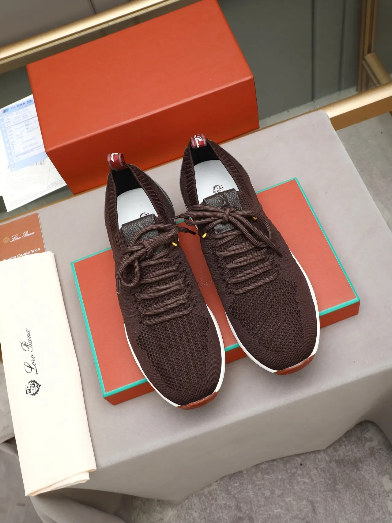 Brown Knit and Leather Lace-Up Lifestyle Sneaker 3