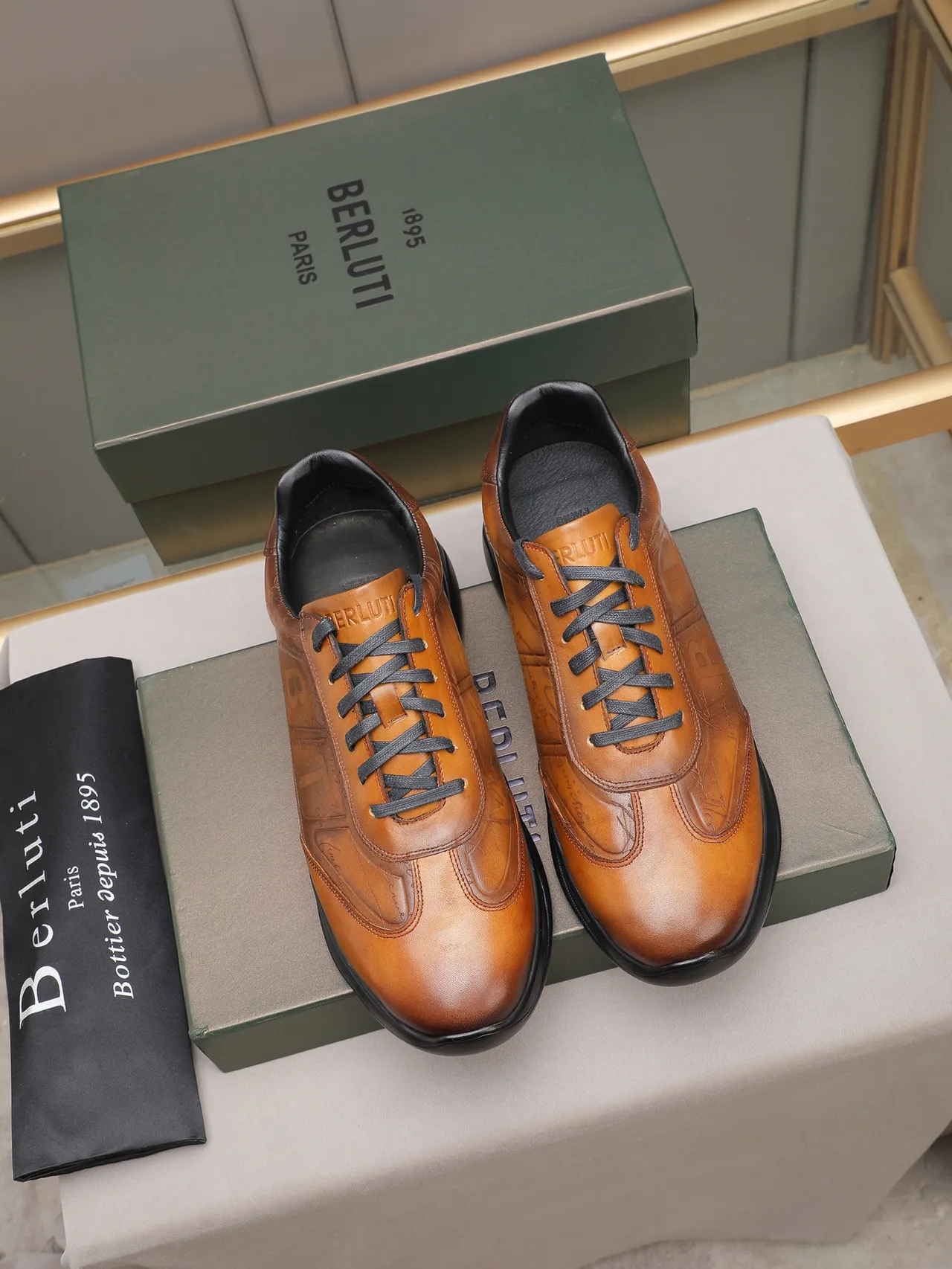 Brown Leather Embossed Script Lifestyle Sneaker 2