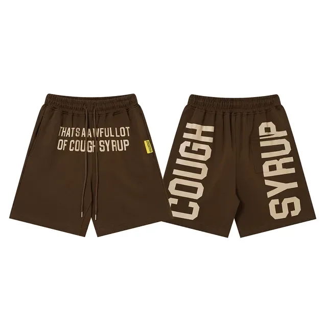 Brown or White Text-Print Relaxed Fit Drawstring Waist Shorts 2