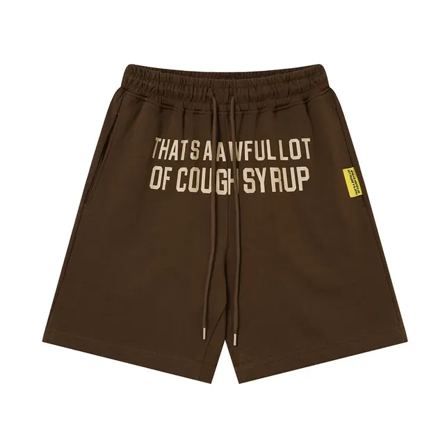 Brown or White Text-Print Relaxed Fit Drawstring Waist Shorts 3