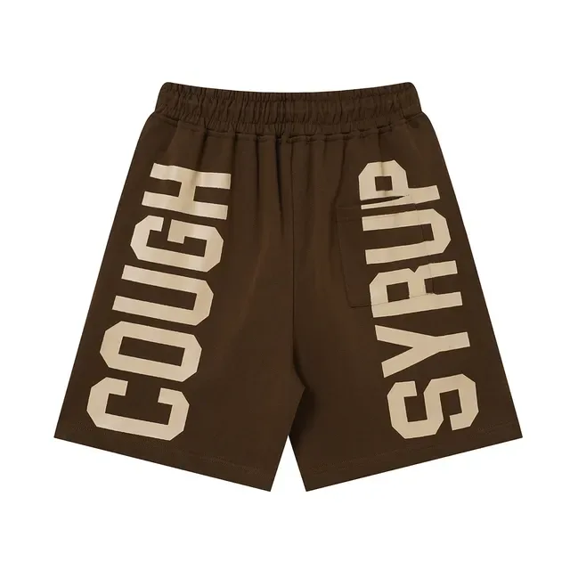 Brown or White Text-Print Relaxed Fit Drawstring Waist Shorts 4