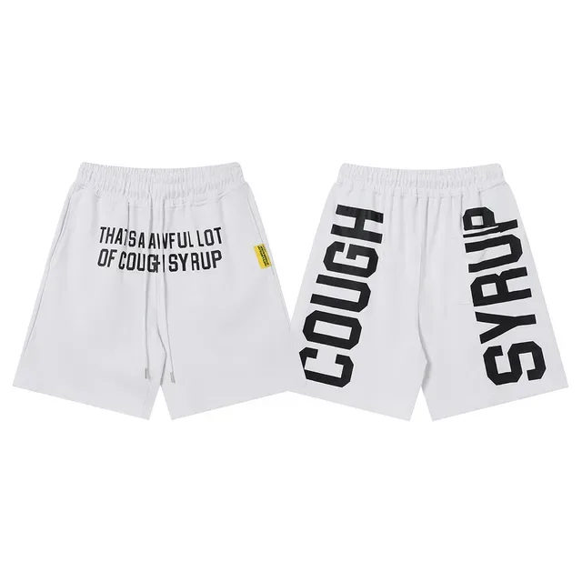 Brown or White Text-Print Relaxed Fit Drawstring Waist Shorts 5