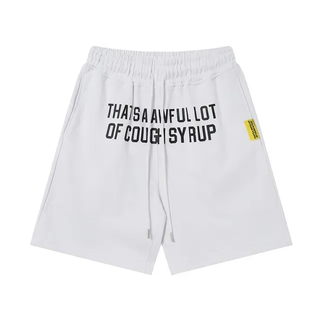 Brown or White Text-Print Relaxed Fit Drawstring Waist Shorts 6