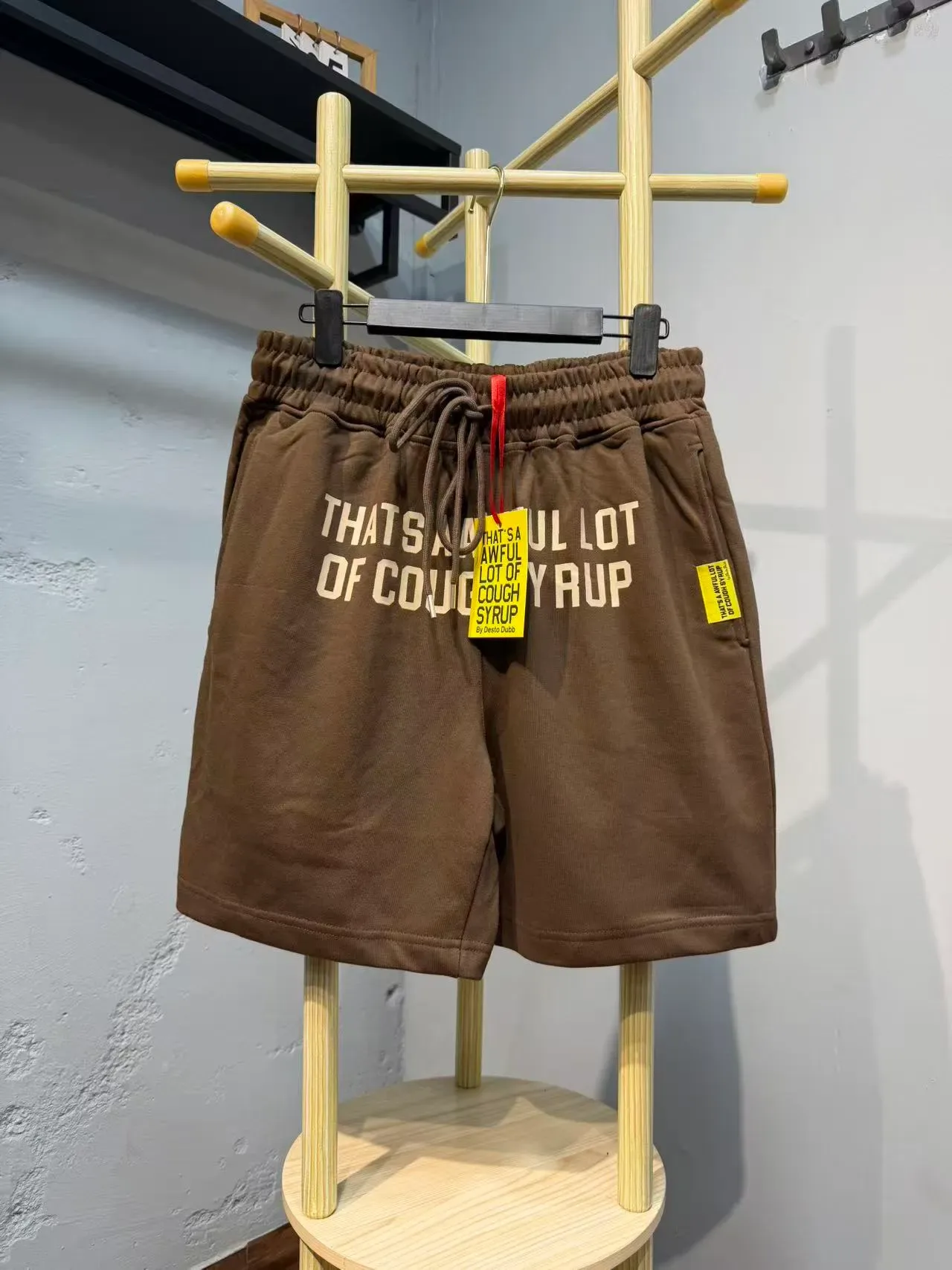 Brown or White Text-Print Relaxed Fit Drawstring Waist Shorts 11