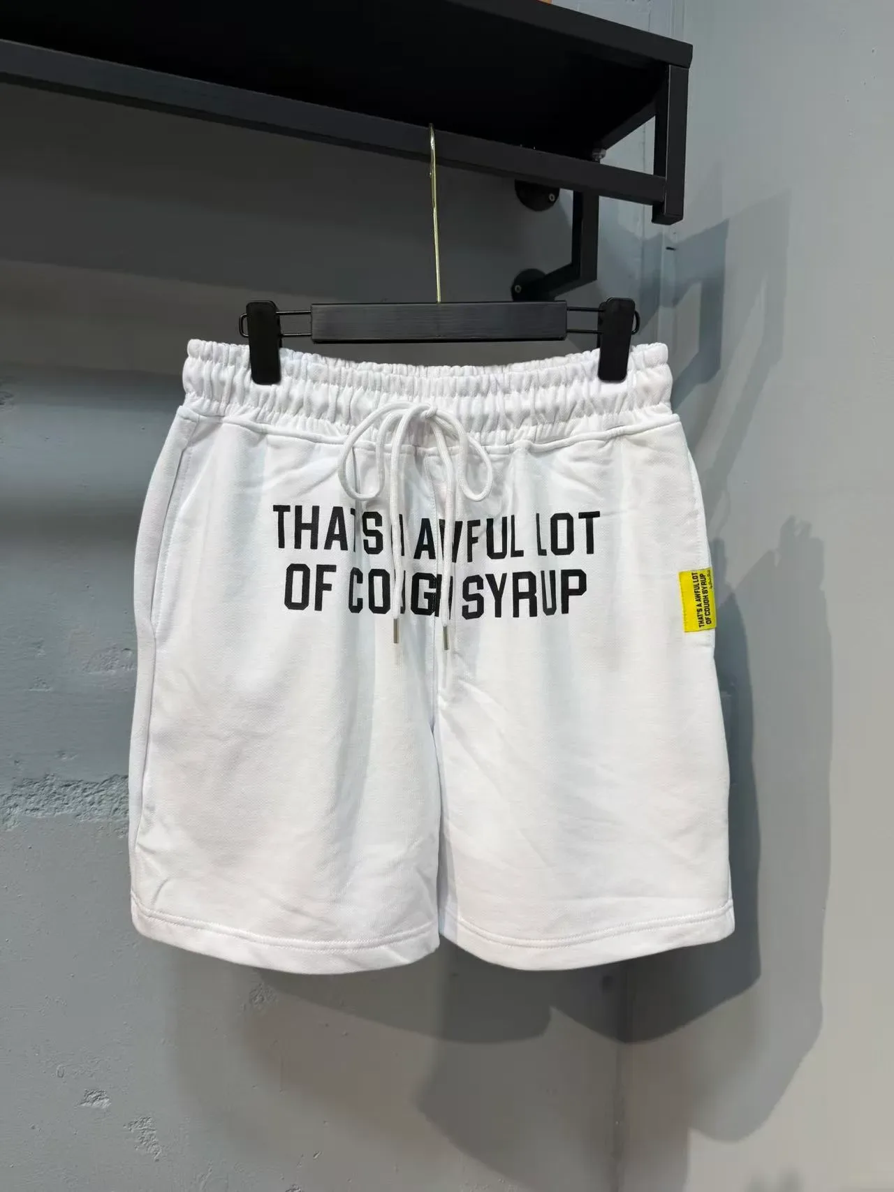 Brown or White Text-Print Relaxed Fit Drawstring Waist Shorts 13