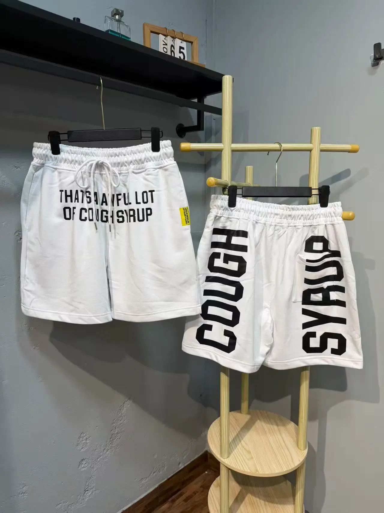 Brown or White Text-Print Relaxed Fit Drawstring Waist Shorts 14