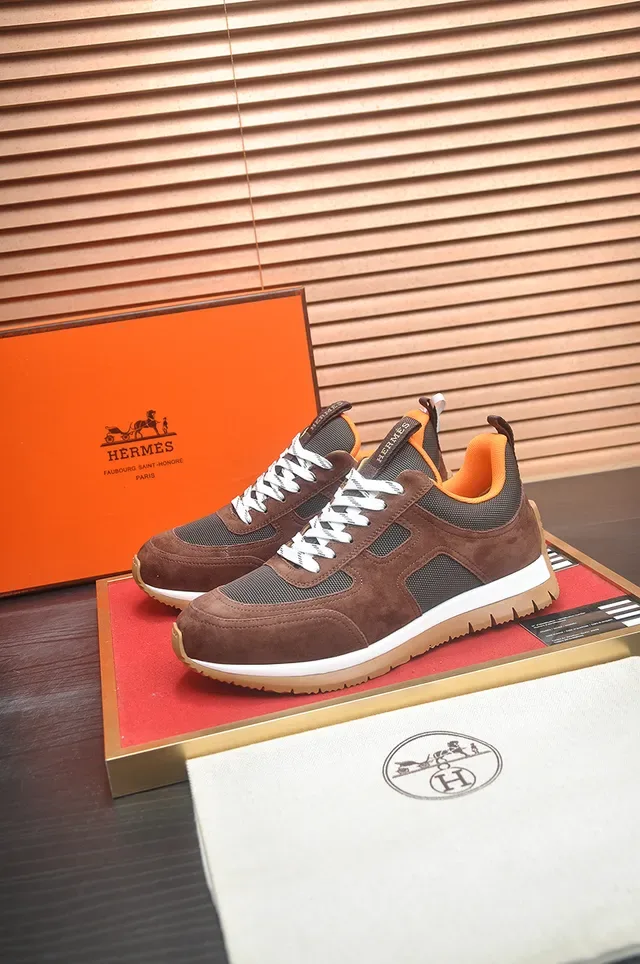 Brown Orange Suede And Mesh Panel Construction Lining Accent Sneakers 4