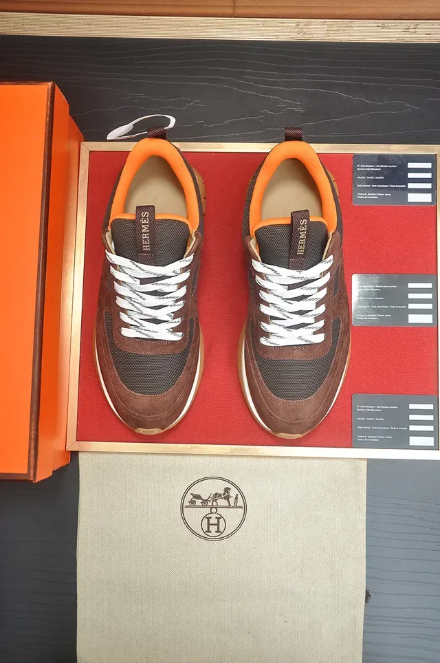 Brown Orange Suede And Mesh Panel Construction Lining Accent Sneakers 5