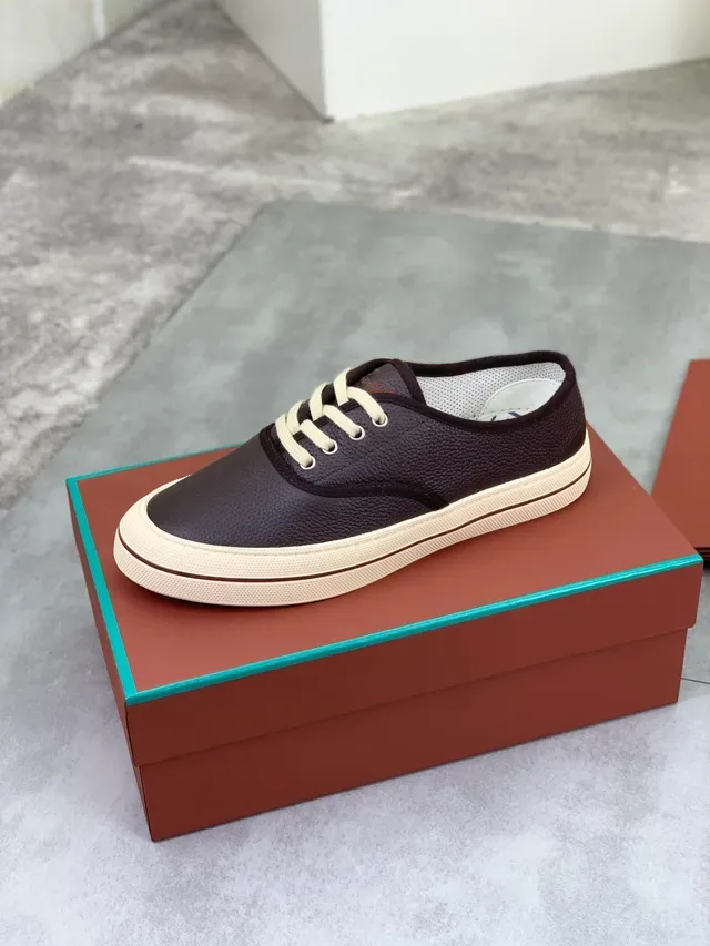 Brown Pebbled Leather Low-Top Lace-Up Sneakers 4