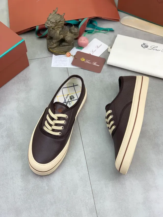 Brown Pebbled Leather Low-Top Lace-Up Sneakers 5
