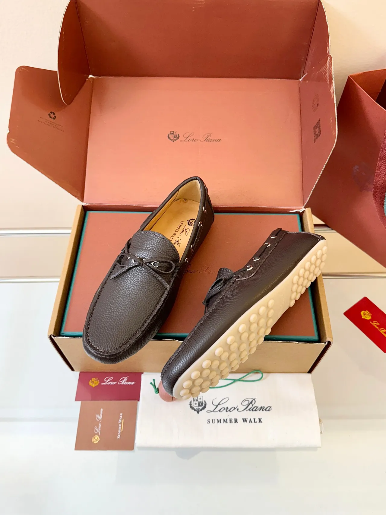 Brown Pebbled Leather Moc-Toe Boat Shoes 2