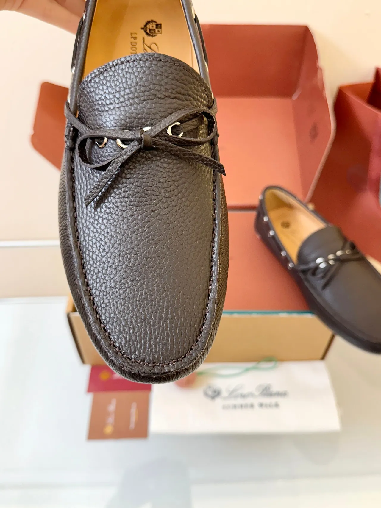 Brown Pebbled Leather Moc-Toe Boat Shoes 3