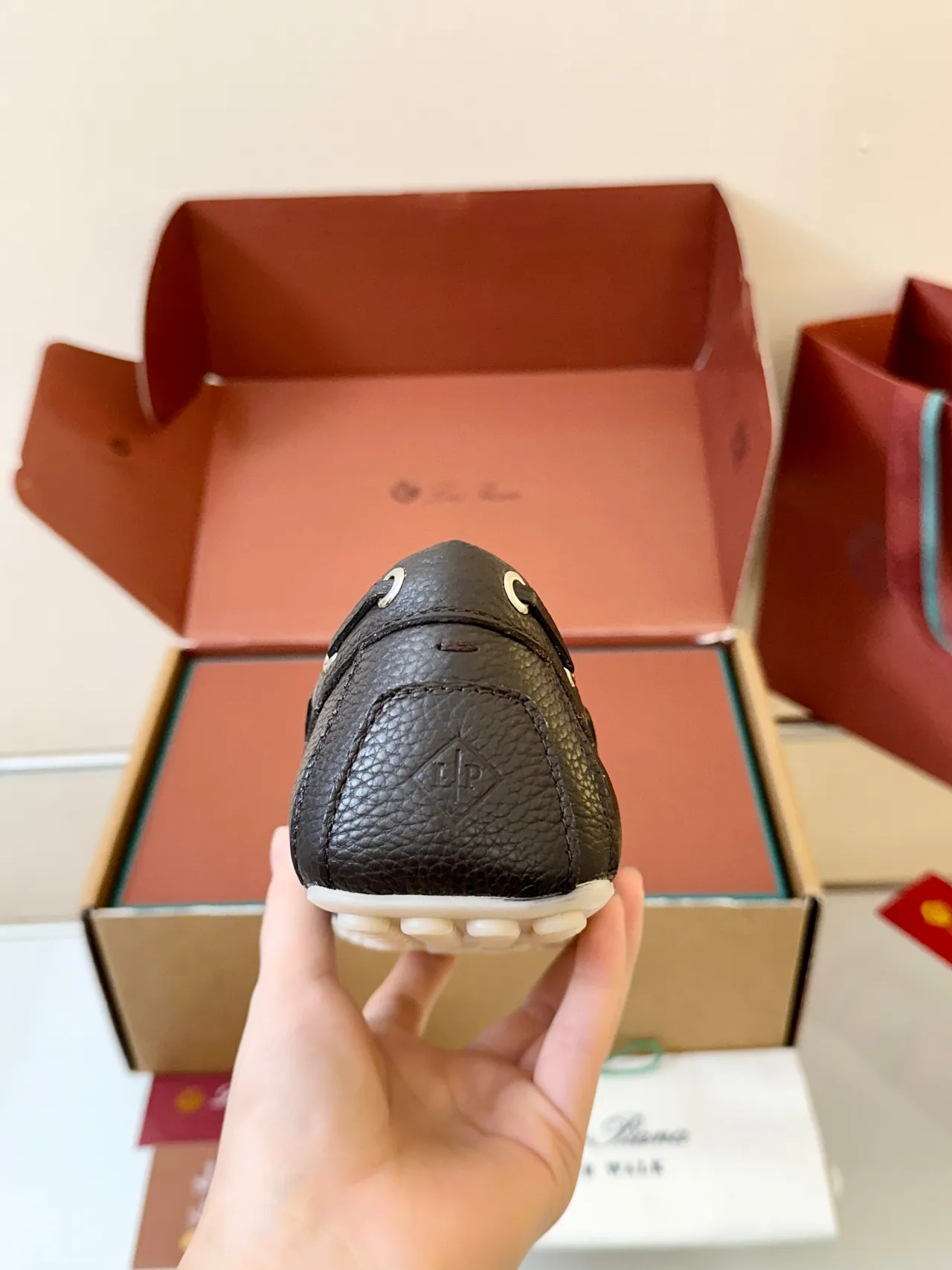 Brown Pebbled Leather Moc-Toe Boat Shoes 4