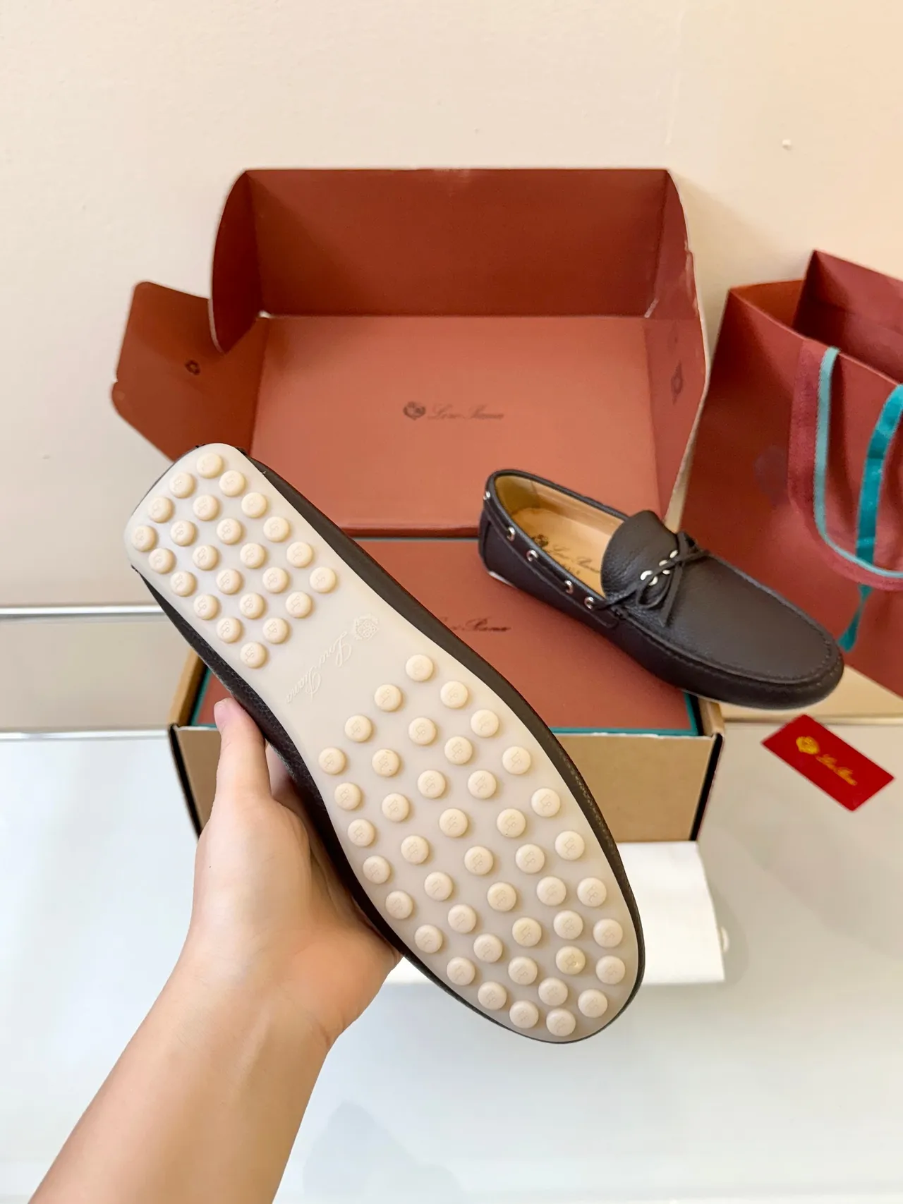 Brown Pebbled Leather Moc-Toe Boat Shoes 5
