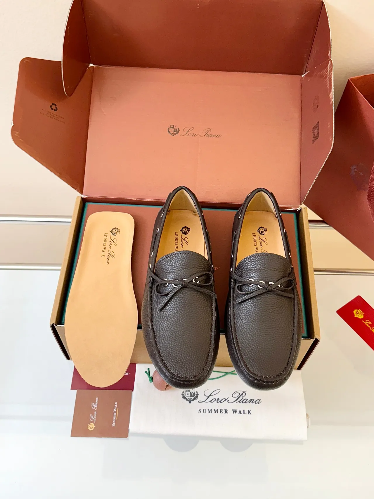 Brown Pebbled Leather Moc-Toe Boat Shoes 6