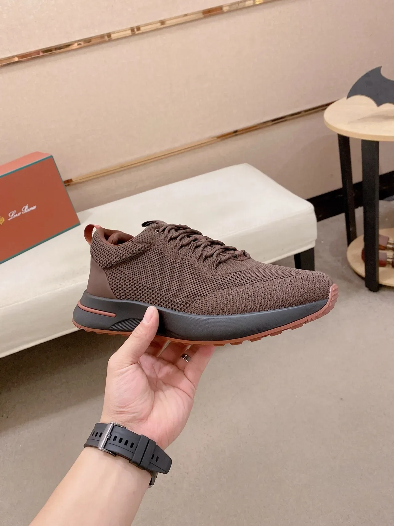 Brown Pink Knit Upper Sculpted Midsole Sneakers 5