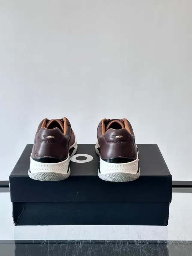 Brown Quilted Leather and Suede Low-Top Lifestyle Sneakers 3