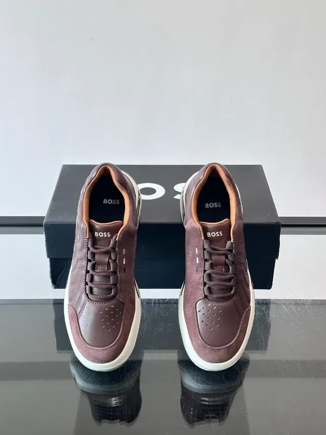 Brown Quilted Leather and Suede Low-Top Lifestyle Sneakers 4