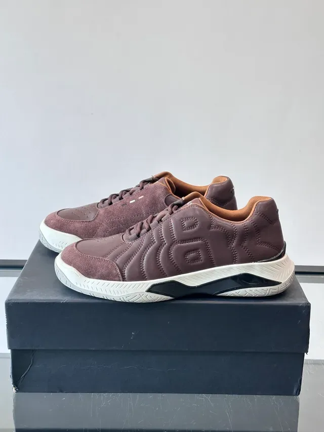 Brown Quilted Leather and Suede Low-Top Lifestyle Sneakers 5