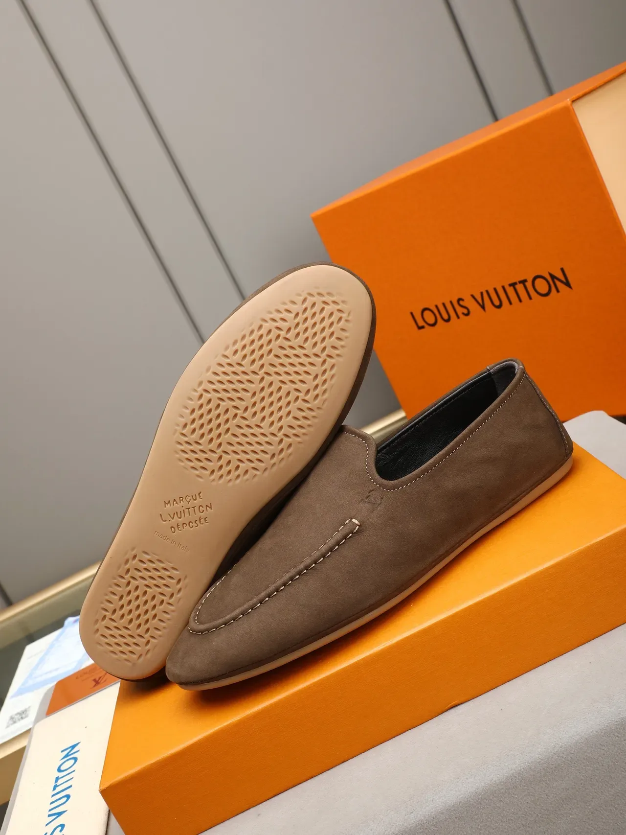 Brown Suede Moc-Toe Slip-On Loafers 4