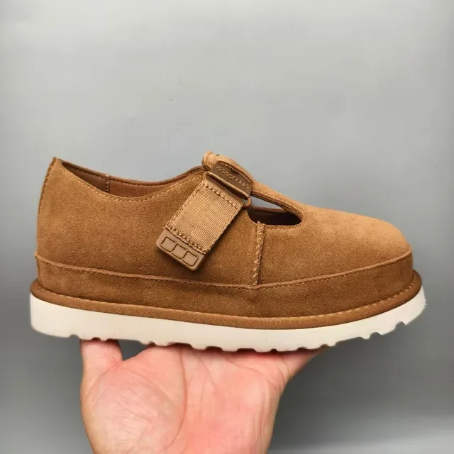 Brown Suede T-Strap Platform Mary Jane Shoes 2