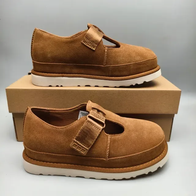 Brown Suede T-Strap Platform Mary Jane Shoes 5
